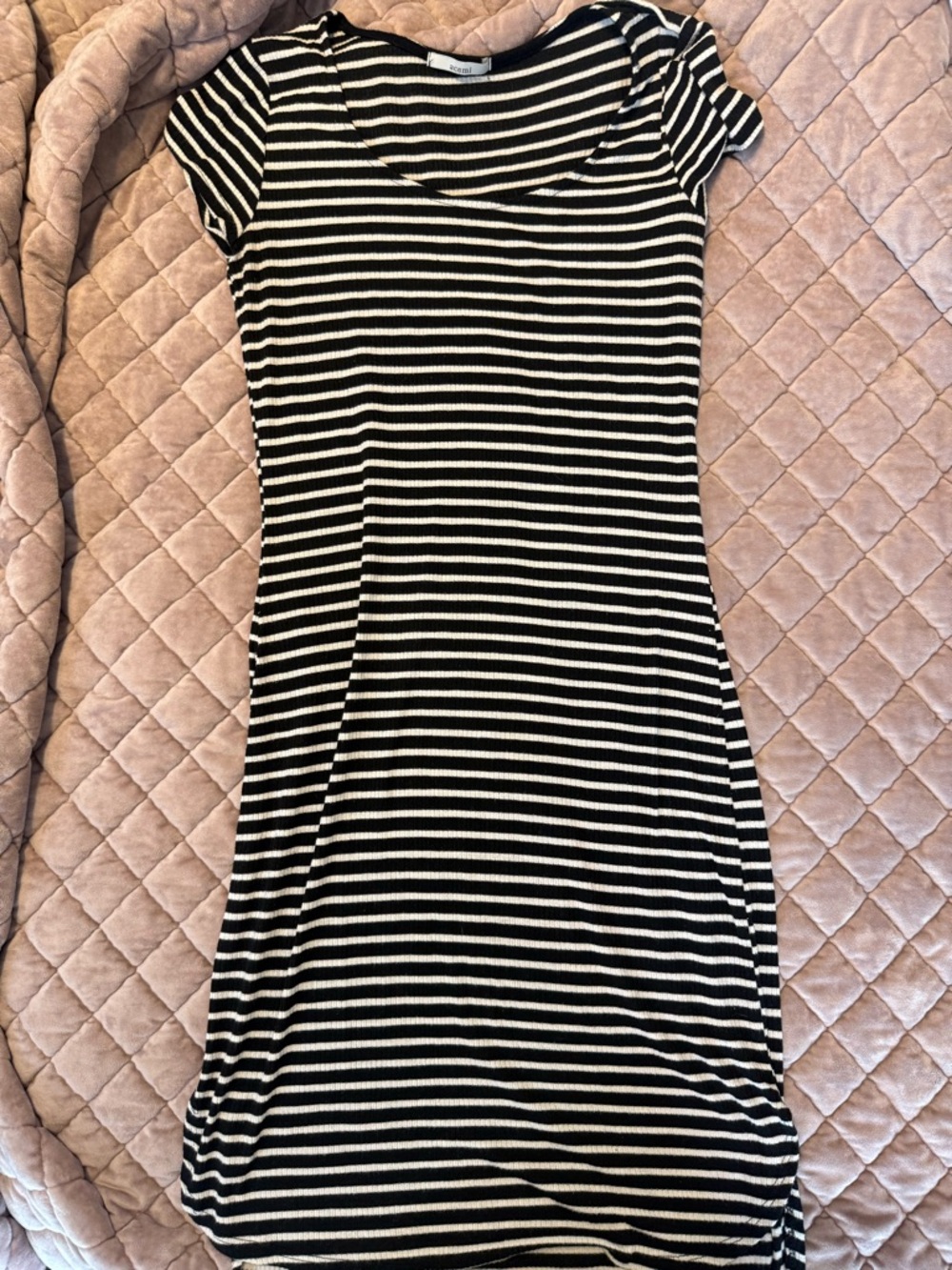 Acemi Black and White Striped Midi Dress
